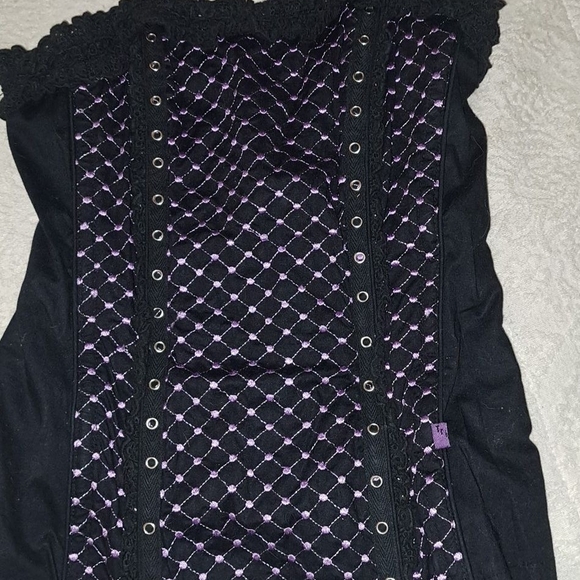 Elegant Black and Purple Lace-Up Women's Top - Picture 5 of 7